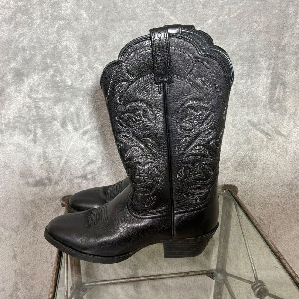 Ariat Women’s Leather cowboy Boots Size 6B black EUC floral embroidery Rodeo